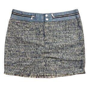 Richmond Light & Dark Blue Tweed Mini Skirt w/ Zipper Waist Band Sz 42 NWT